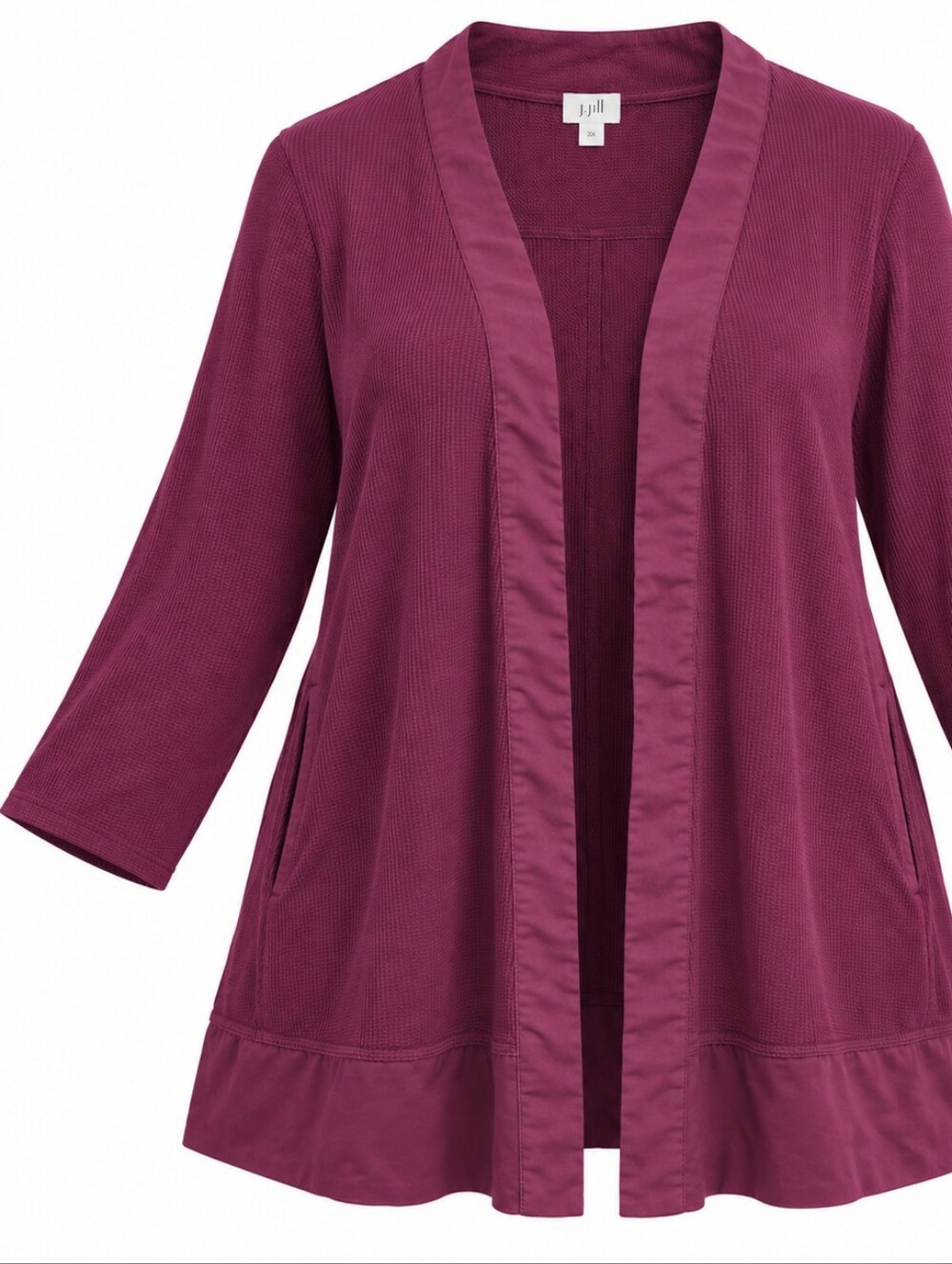 J.JILL | Burgundy Wine Cotton Modal Open Front Pocket Cardigan | 3X